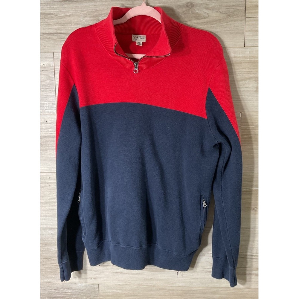 J Crew Ski Sweater Mens M Navy Red Color Block Pockets Nautical Preppy Retro